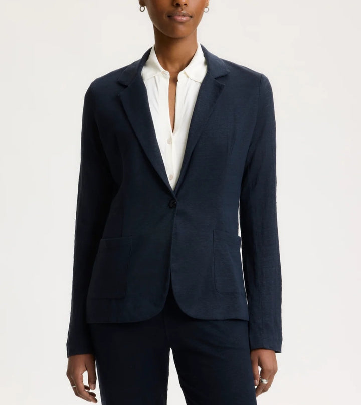 MAJESTIC FILATURES Long Sleeve Linen and Elastane Jacket Navy