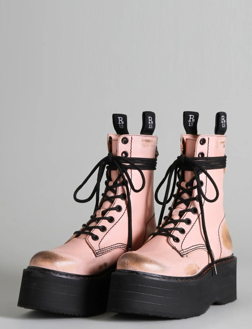 R13 DOUBLE STACK BOOT Pink Leather