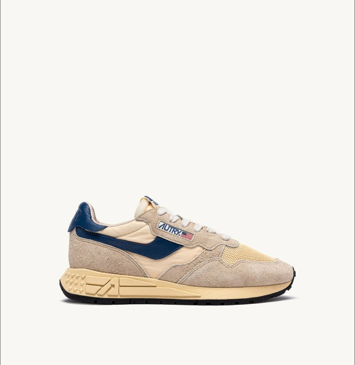 AUTRY REELWIND SNEAKERS IN NYLON SUEDE AND LEATHER  ECRU AND ENSIGN BLUE