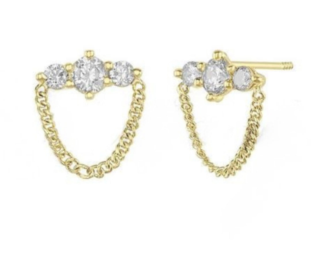 14K Yellow Gold Triple Zircon Drop Earrings