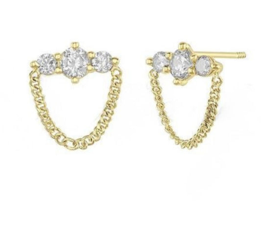14K Yellow Gold Triple Zircon Drop Earrings