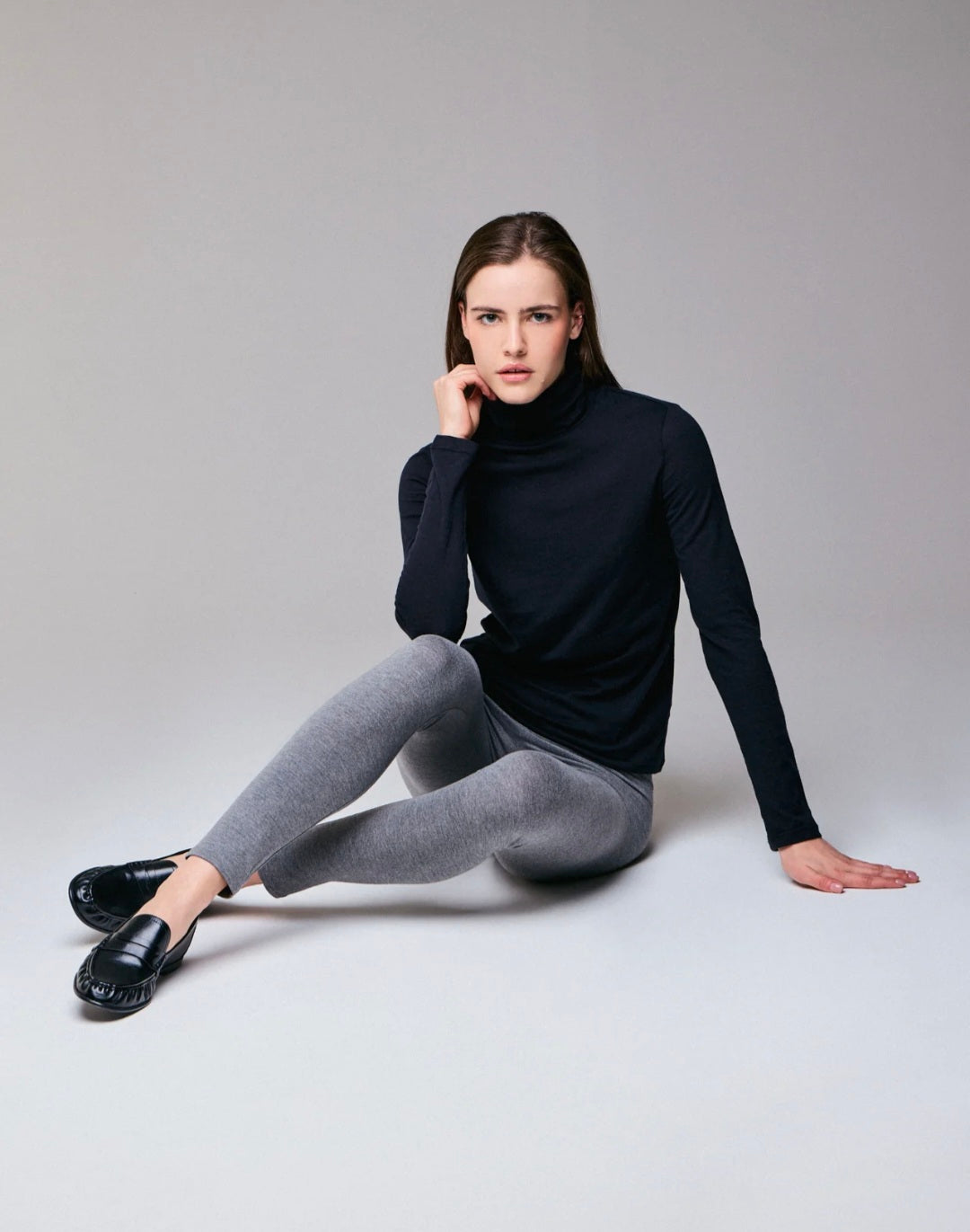 MAJESTIC FILATURES High Neck Sheer Long Sleeve Top Black