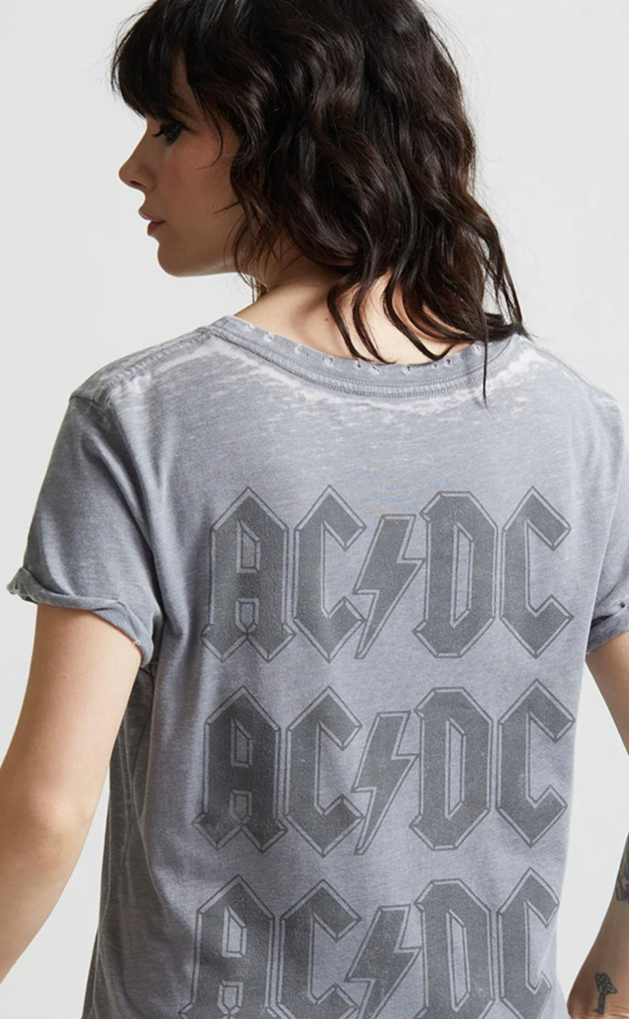 RECYCLED KARMA AC/DC Vintage Lightning Bolt Fitted T-Shirt