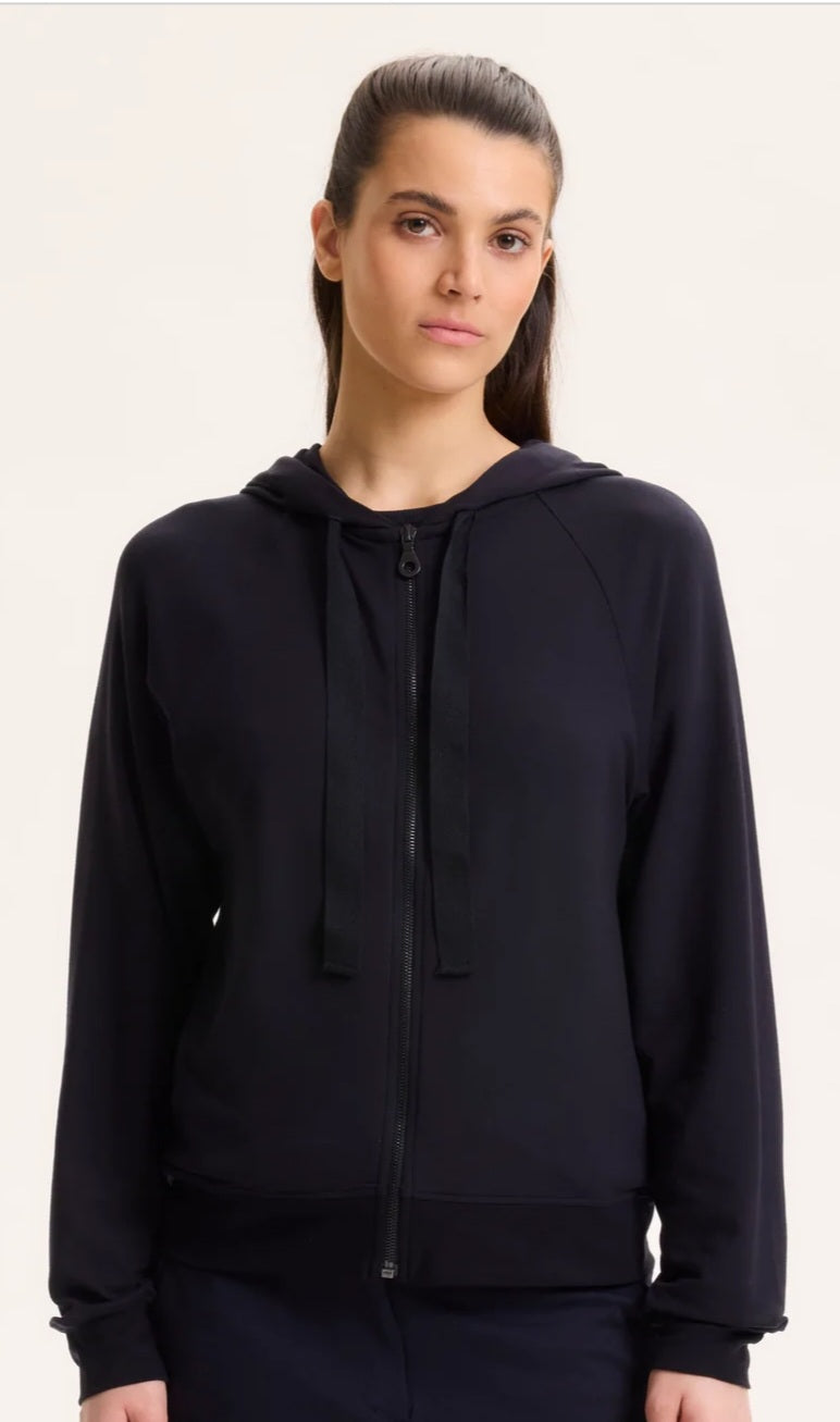 MAJESTIC FILATURES Black hooded sweatshirt with long Raglan sleeves in Viscose / Elastane