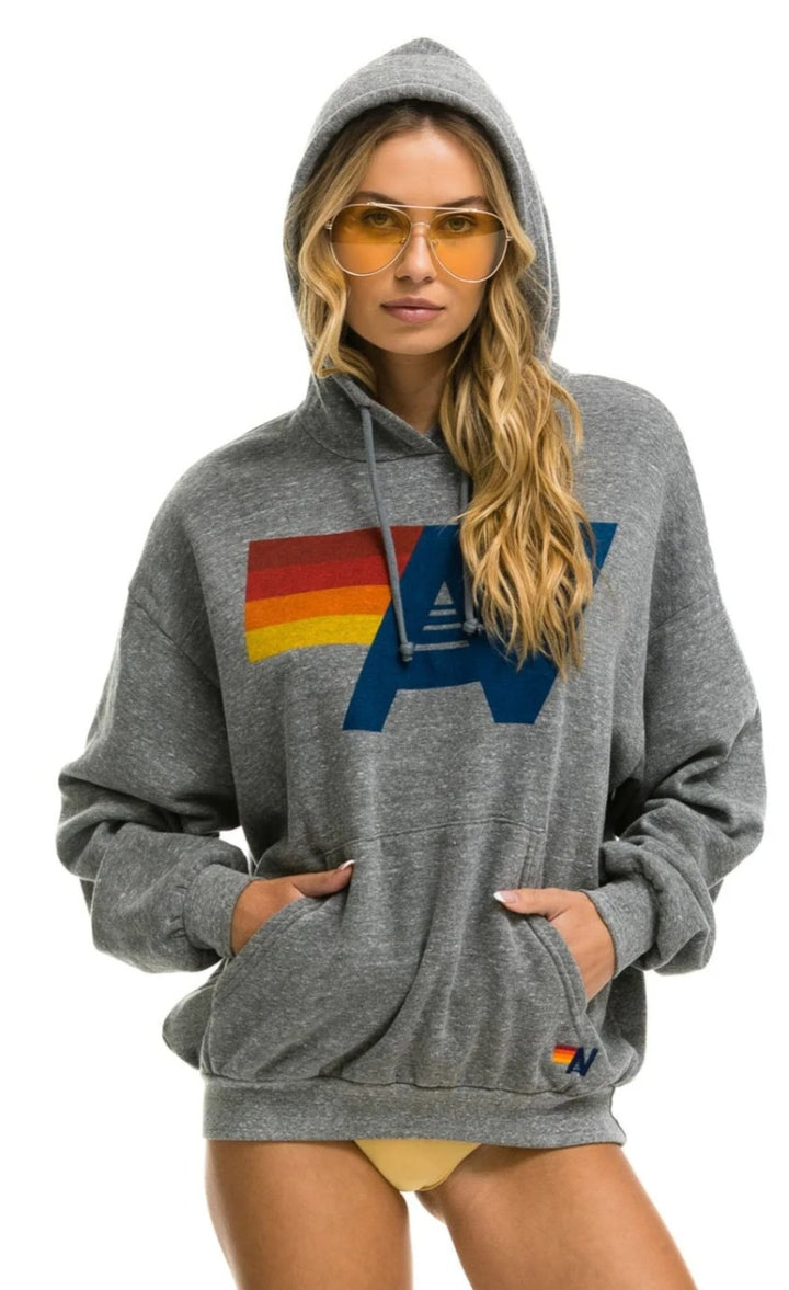 AVIATOR NATION LOGO PULLOVER RELAXED HOODIE - HEATHER GREY