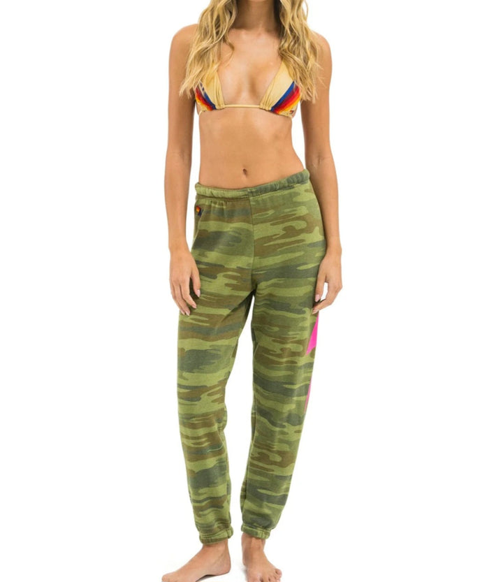 AVIATOR NATION BOLT SWEATPANTS - CAMO // NEON PINK