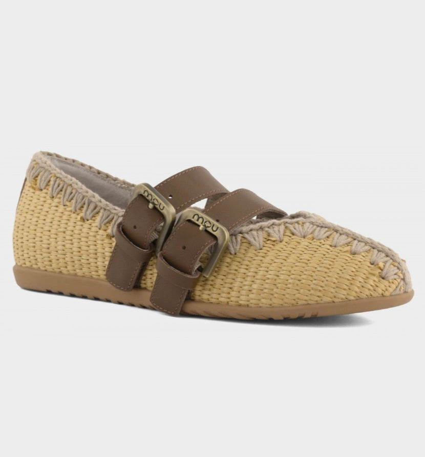 MOU Ballerina Buckle Straps Raffia Natural