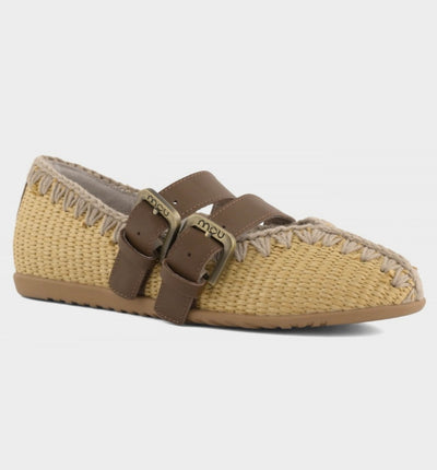MOU Ballerina Buckle Straps Raffia Natural