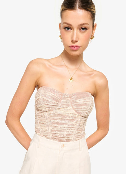 CAMI NYC Rozana Strapless Lace Corset Bodysuit Bone