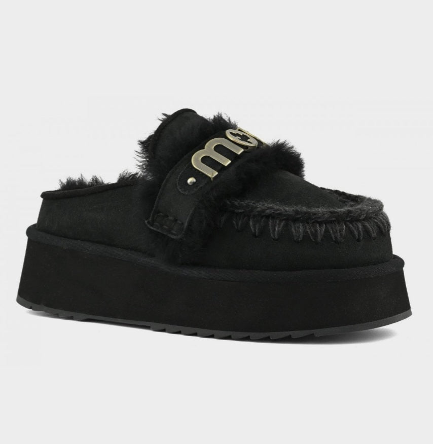 MOU Platform clog with strap logo Black