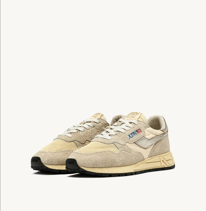 AUTRY REELWIND SNEAKERS IN NYLON SUEDE AND LEATHER  ECRU AND PLATINUM
