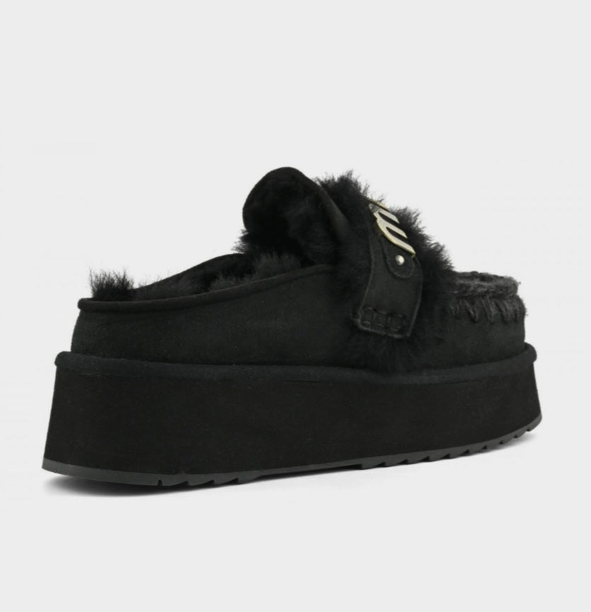 MOU Platform clog with strap logo Black