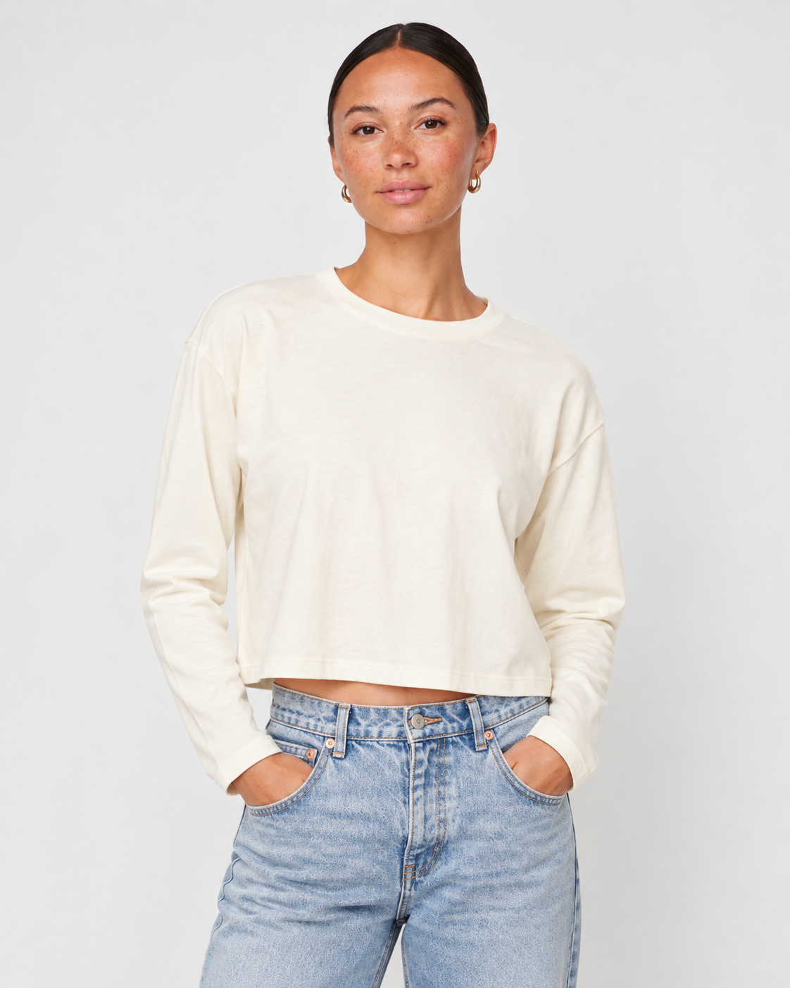 STATESIDE Cloud Jersey Long Sleeve Boxy Crew – Cream