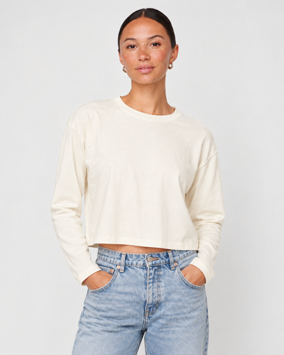 STATESIDE Cloud Jersey Long Sleeve Boxy Crew – Cream