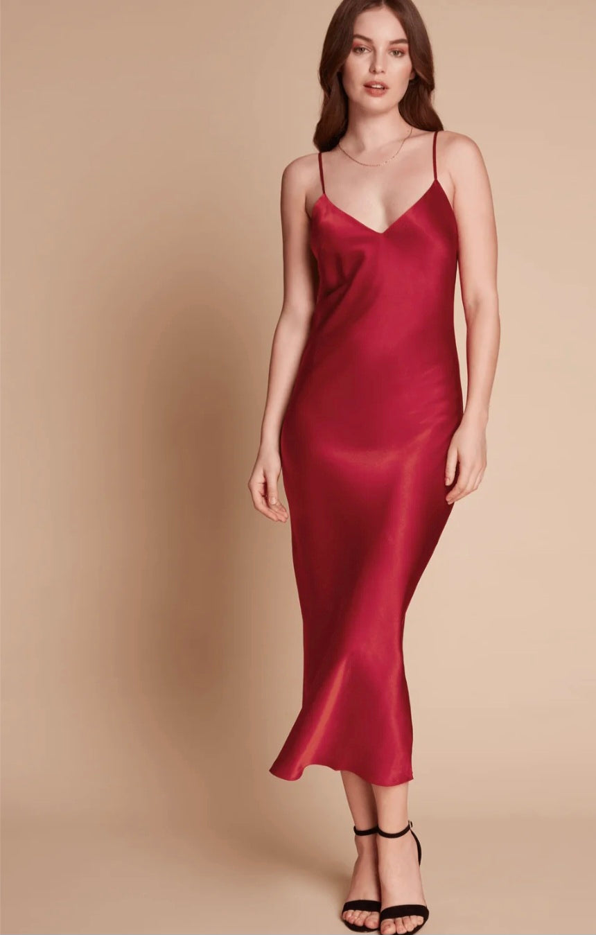 Gilda & Pearl Sophia Midi Silk  Slip Dress Ruby
