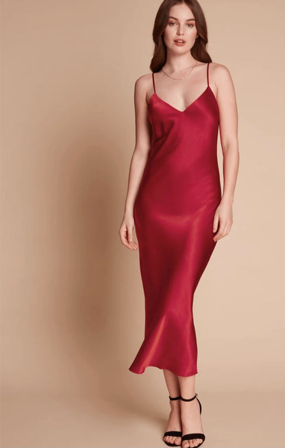 Gilda & Pearl Sophia Midi Silk  Slip Dress Ruby