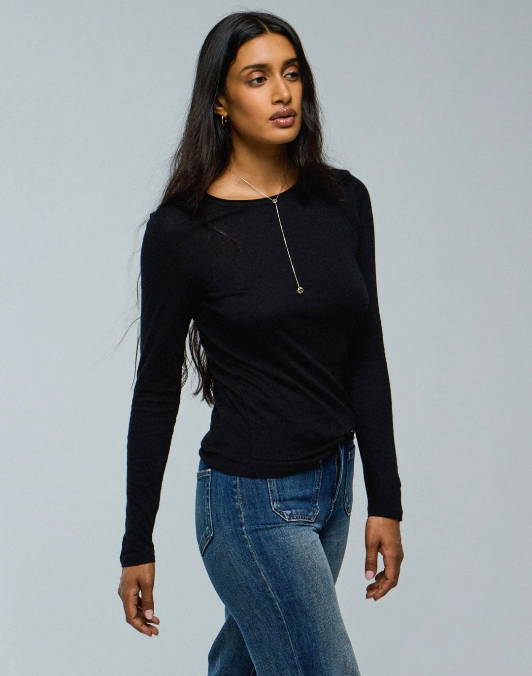 MAJESTIC FILATURES Long-Sleeve Cotton and Cashmere Crew Neck T-Shirt Black