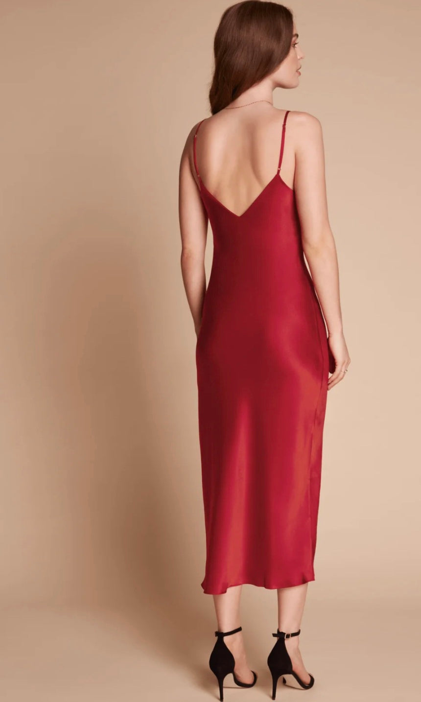 Gilda & Pearl Sophia Midi Silk  Slip Dress Ruby
