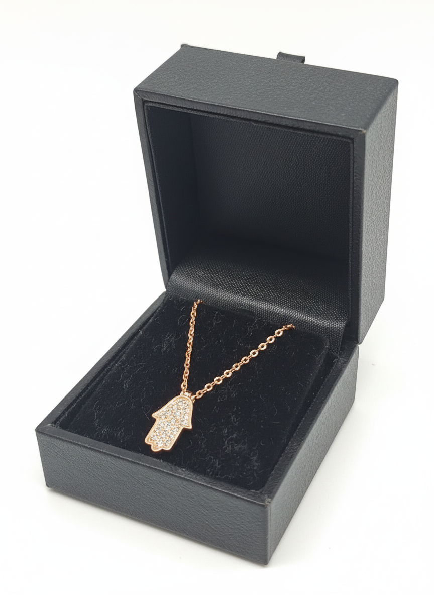 14K ROSE GOLD AND HAMSA NECKLACE