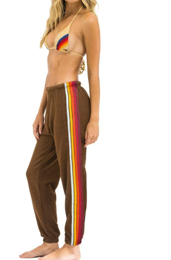 AVIATOR NATION 5 STRIPE SWEATPANTS -  CHOCOLATE / WHITE NEON