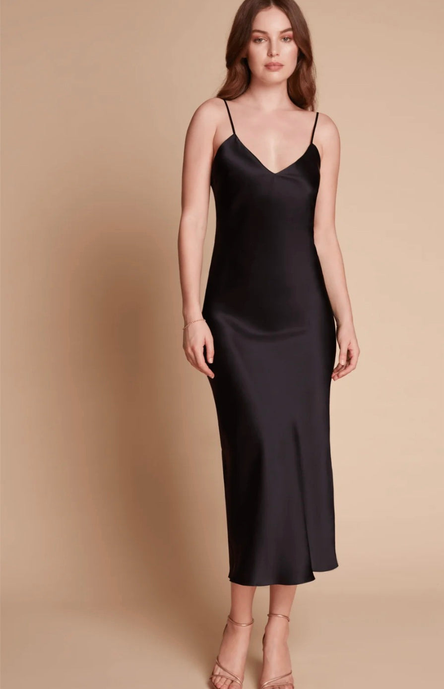 Gilda & Pearl Sophia Midi Silk  Slip Dress Black