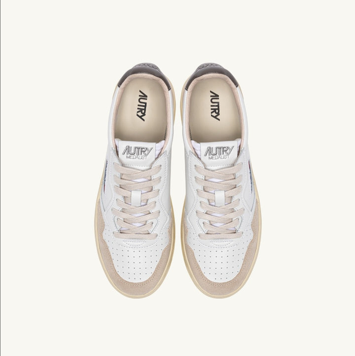 AUTRY MEDALIST LOW SNEAKERS IN WHITE AND MOREL SUEDE AND LEATHER