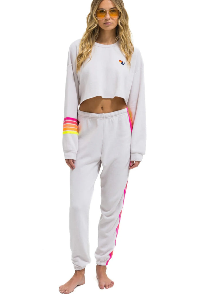 AVIATOR NATION 5 STRIPE SWEATPANTS - DOVE // NEON