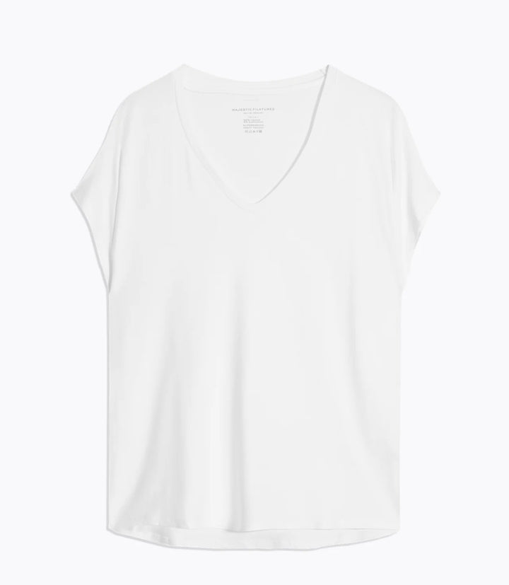 MAJESTIC FILATURES Oversized V Neck Tee White