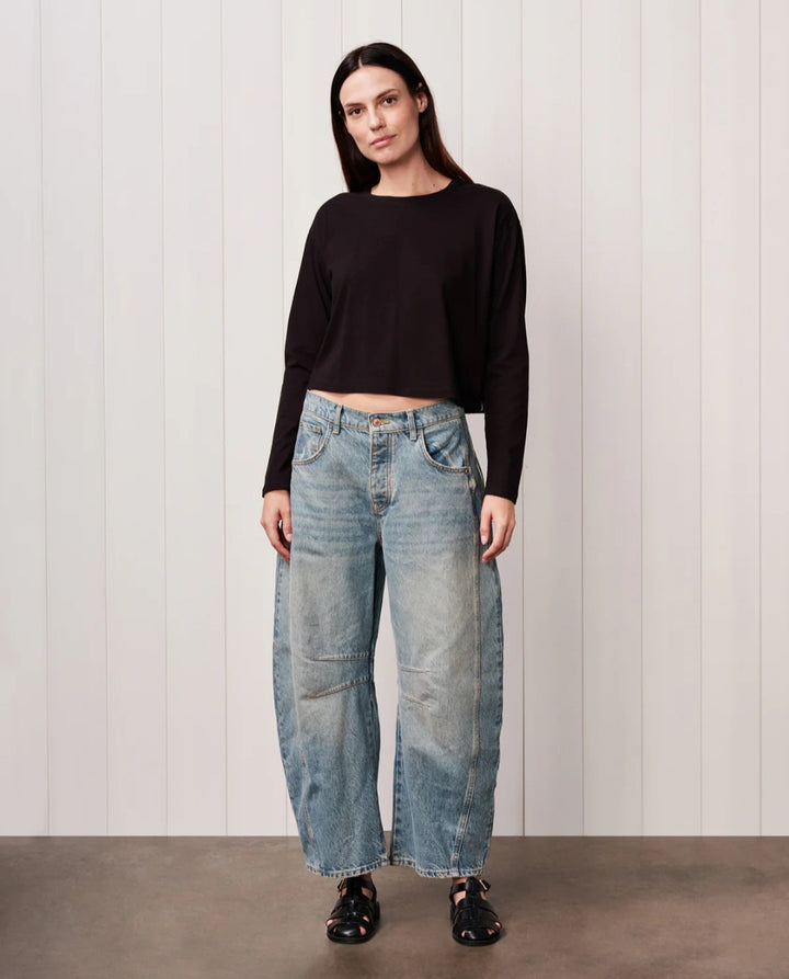 STATESIDE Cloud Jersey Long Sleeve Boxy Crew in Black