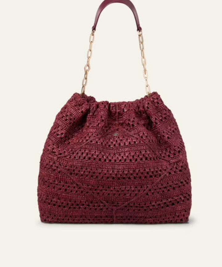 BA&SH JUNE TOTE BAG Burgundy Raffia