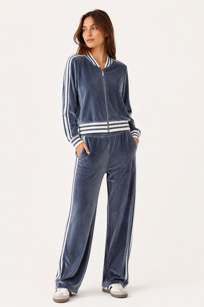 MAJESTIC FILATURES Velvet Wide-Leg Track Pants Windy blue