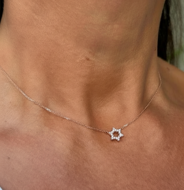 14K ROSE GOLD AND DIAMONDS STAR OF DAVID NECKLACE