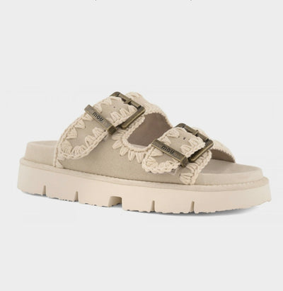 MOU Bio Sandal Two Buckles Chalk Suede