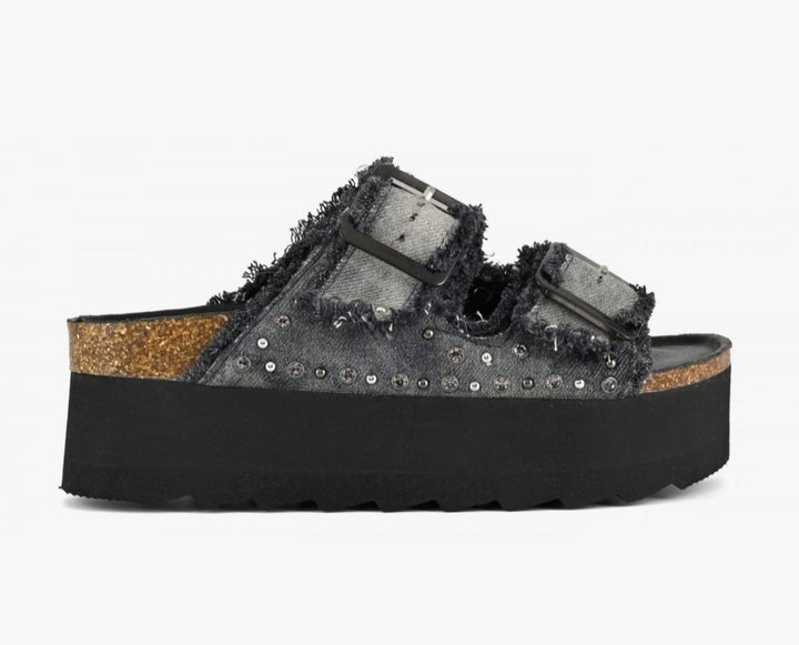COLORS OF CALIFORNIA Denim Platform sandal with rhinestones black