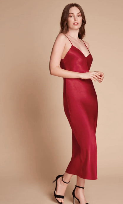 Gilda & Pearl Sophia Midi Silk  Slip Dress Ruby