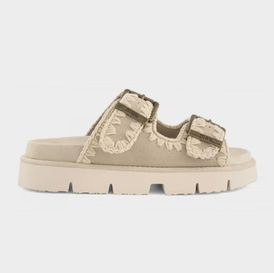 MOU Bio Sandal Two Buckles Chalk Suede