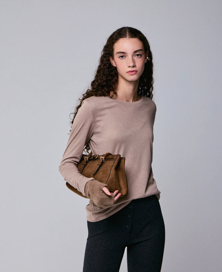 MAJESTIC FILATURES Long-Sleeve Cotton and Cashmere Crew Neck T-Shirt Desert