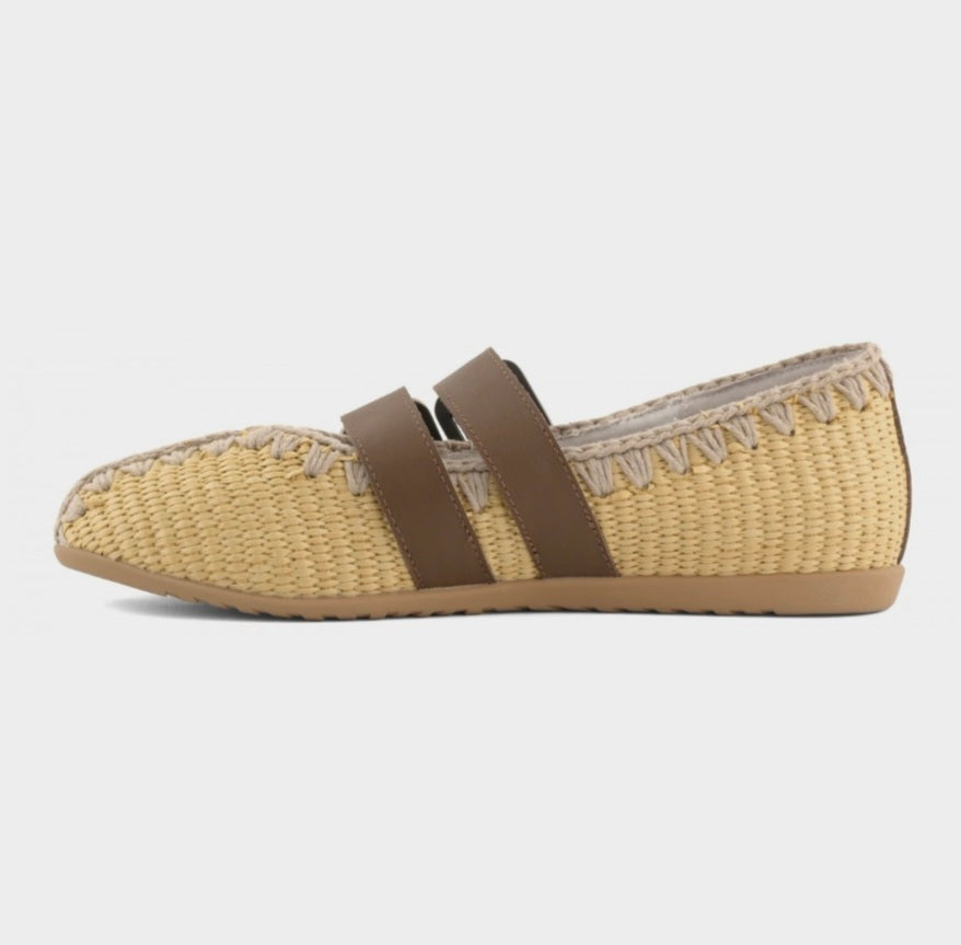 MOU Ballerina Buckle Straps Raffia Natural