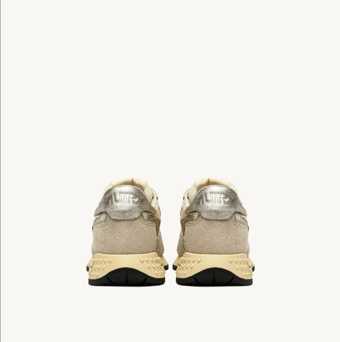 AUTRY REELWIND SNEAKERS IN NYLON SUEDE AND LEATHER  ECRU AND PLATINUM