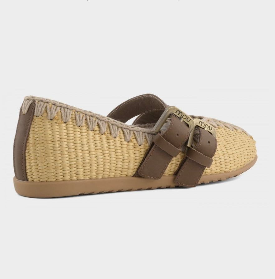 MOU Ballerina Buckle Straps Raffia Natural