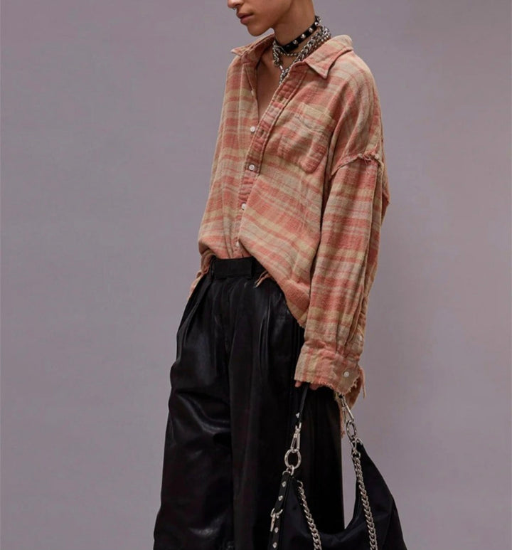 R13 SHREDDED SEAM PLAID SHIRT