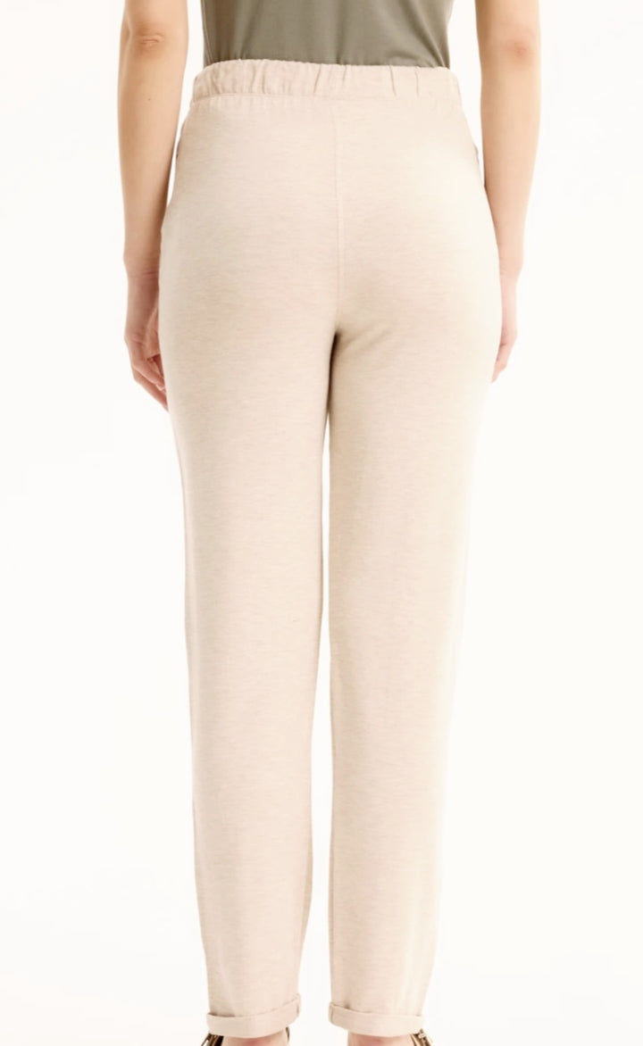 MAJESTIC FILATURES Daphne Linen / Elastane cuffed hem pants Cream