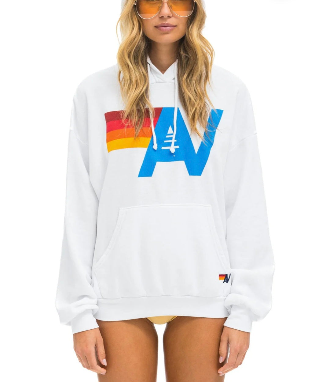 AVIATOR NATION LOGO PULLOVER RELAXED HOODIE - WHITE