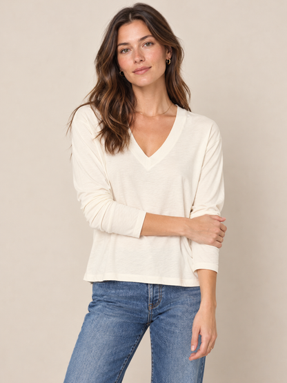 STATESIDE Cloud Jersey Long Sleeve Boxy V Neck – Cream