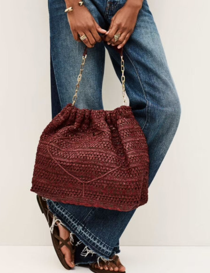 BA&SH JUNE TOTE BAG Burgundy Raffia