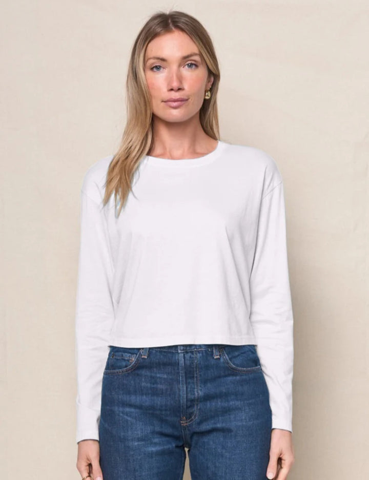 STATESIDE Cloud Jersey Long Sleeve Boxy Crew in White
