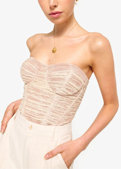 CAMI NYC Rozana Strapless Lace Corset Bodysuit Bone