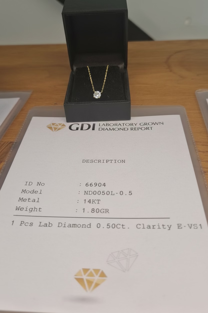 SIGNATURE 14K GOLD LAB DIAMOND SOLITAIRE NECKLACE – 0.50CT