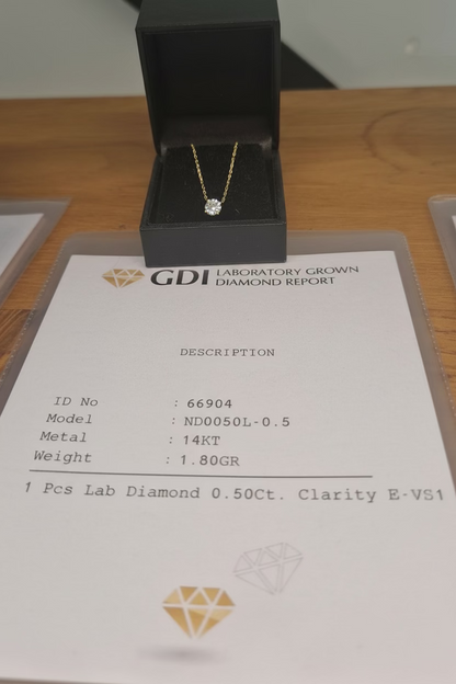 SIGNATURE 14K GOLD LAB DIAMOND SOLITAIRE NECKLACE – 0.50CT