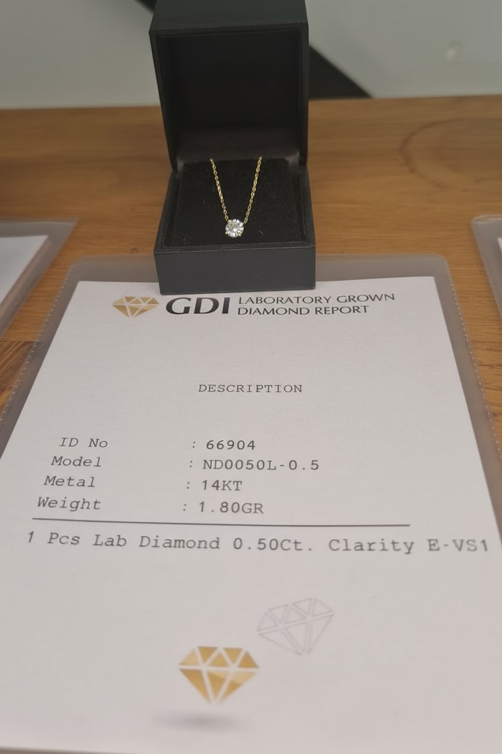 SIGNATURE 14K GOLD LAB DIAMOND SOLITAIRE NECKLACE – 0.50CT